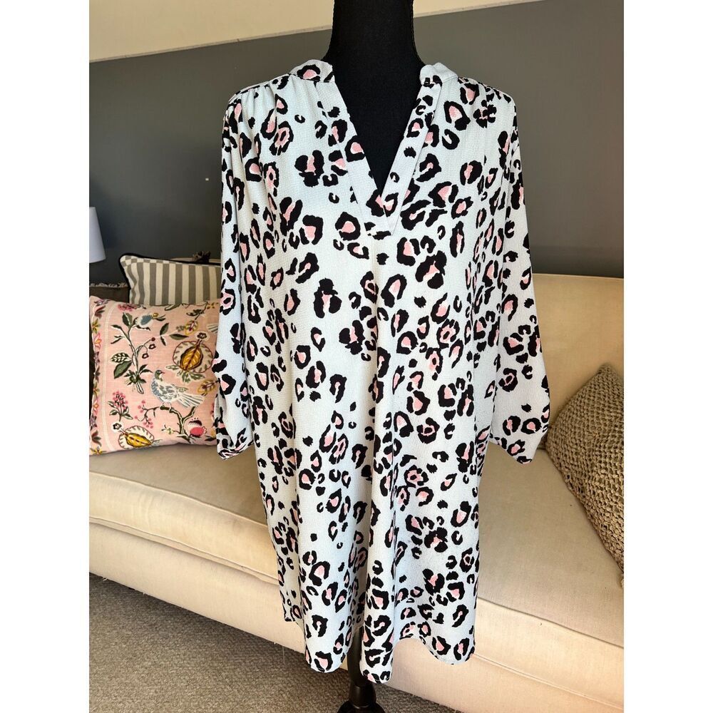 ENTRO - AQUA and PINK LEOPARD PRINT DRESS - SIZE L